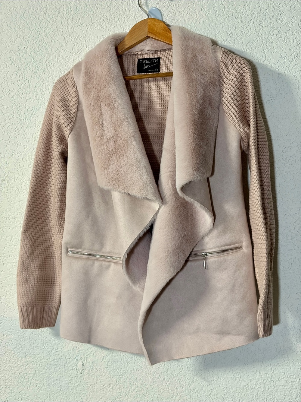 Twelfth Love Faux Suede Blush Open Front Knit Cardigan (coatigan) Jacket